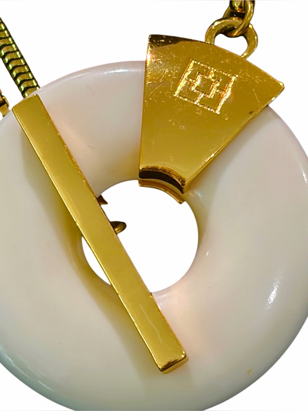 Authentic Vintage 1977 Givenchy
4G Logo Lucite Donut Statement
Opera Necklace